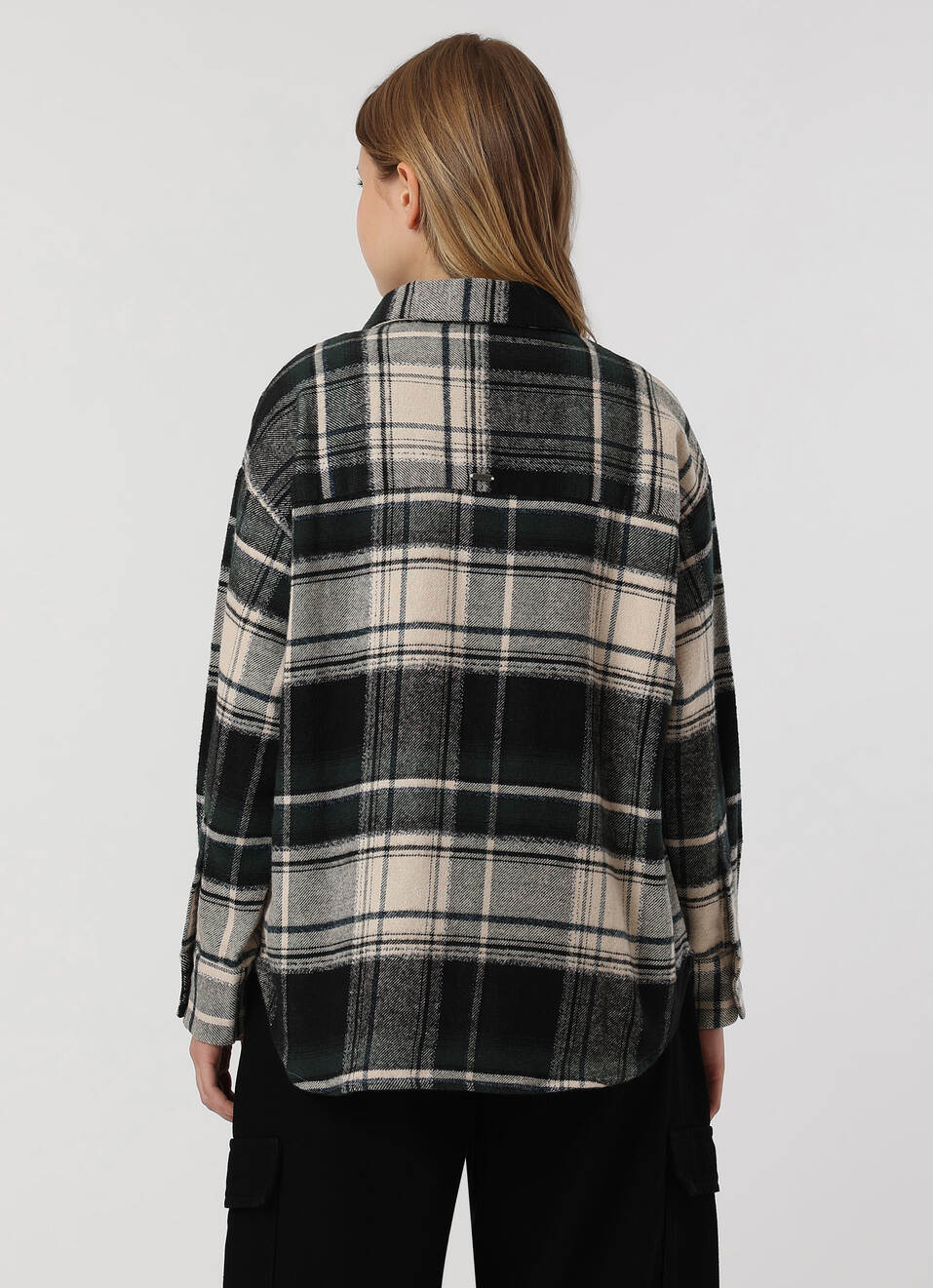 Women Green Oversized Checked Shirt, , large image number 2