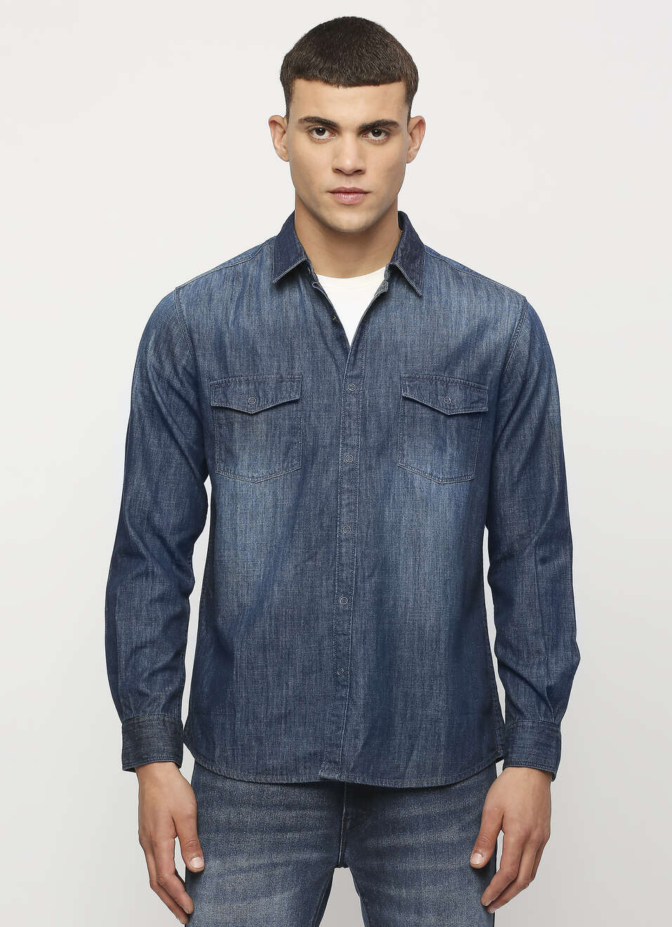 Blue Full Sleeve Denim Shirt, , large image number 1