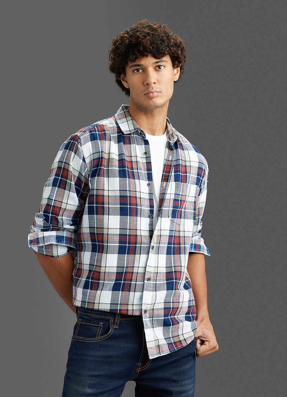 Mens Red Checked Full Sleeves Shirt, , large image number 5