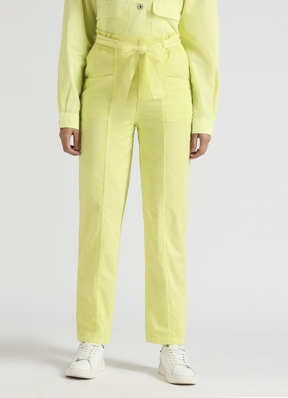 Lime Overdyed High Waist Comfort Fit Pants , , large image number 1