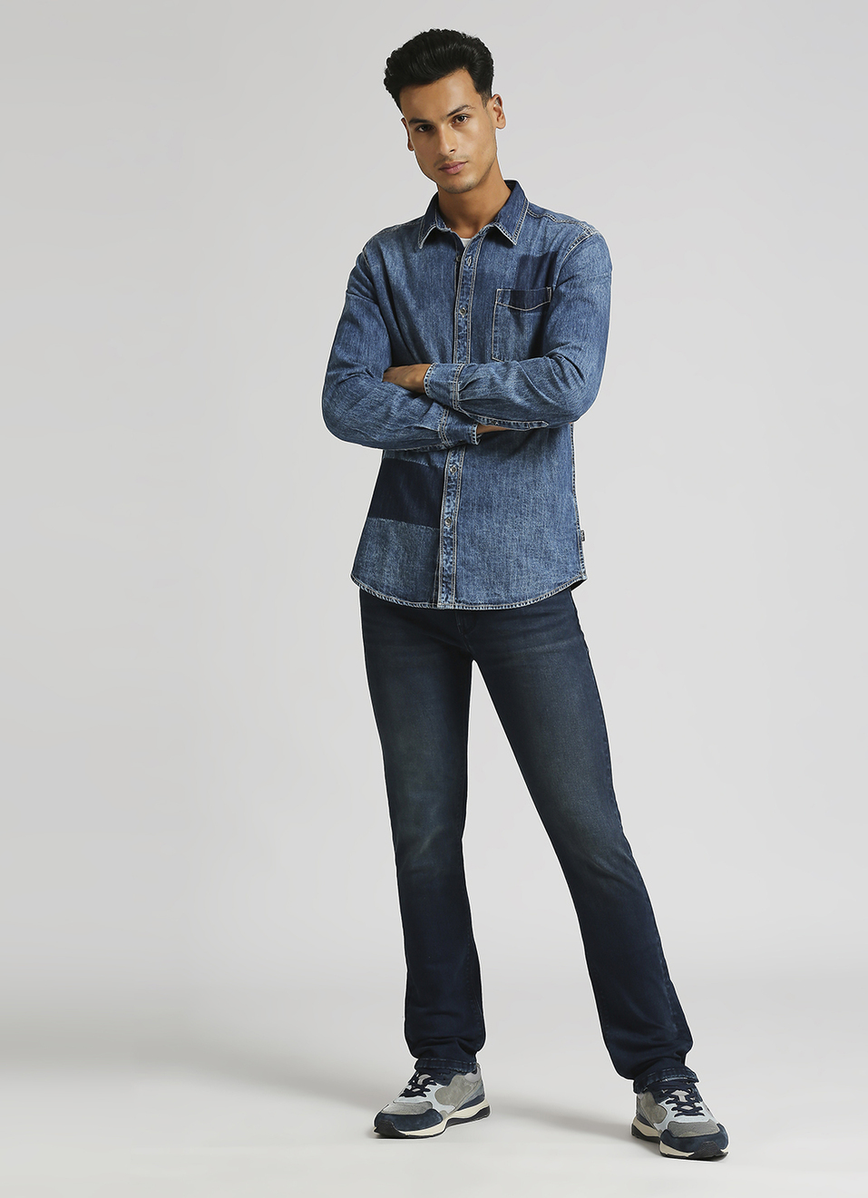 Vapour Dark Blue Mid Rise Slim Fit Jeans, , large image number 1