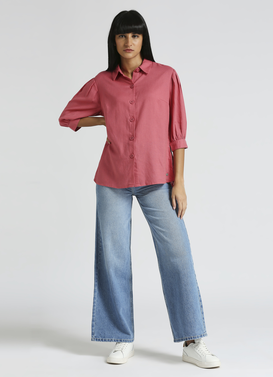 Pink Linen Puff Sleeve Shirt, , large image number 5