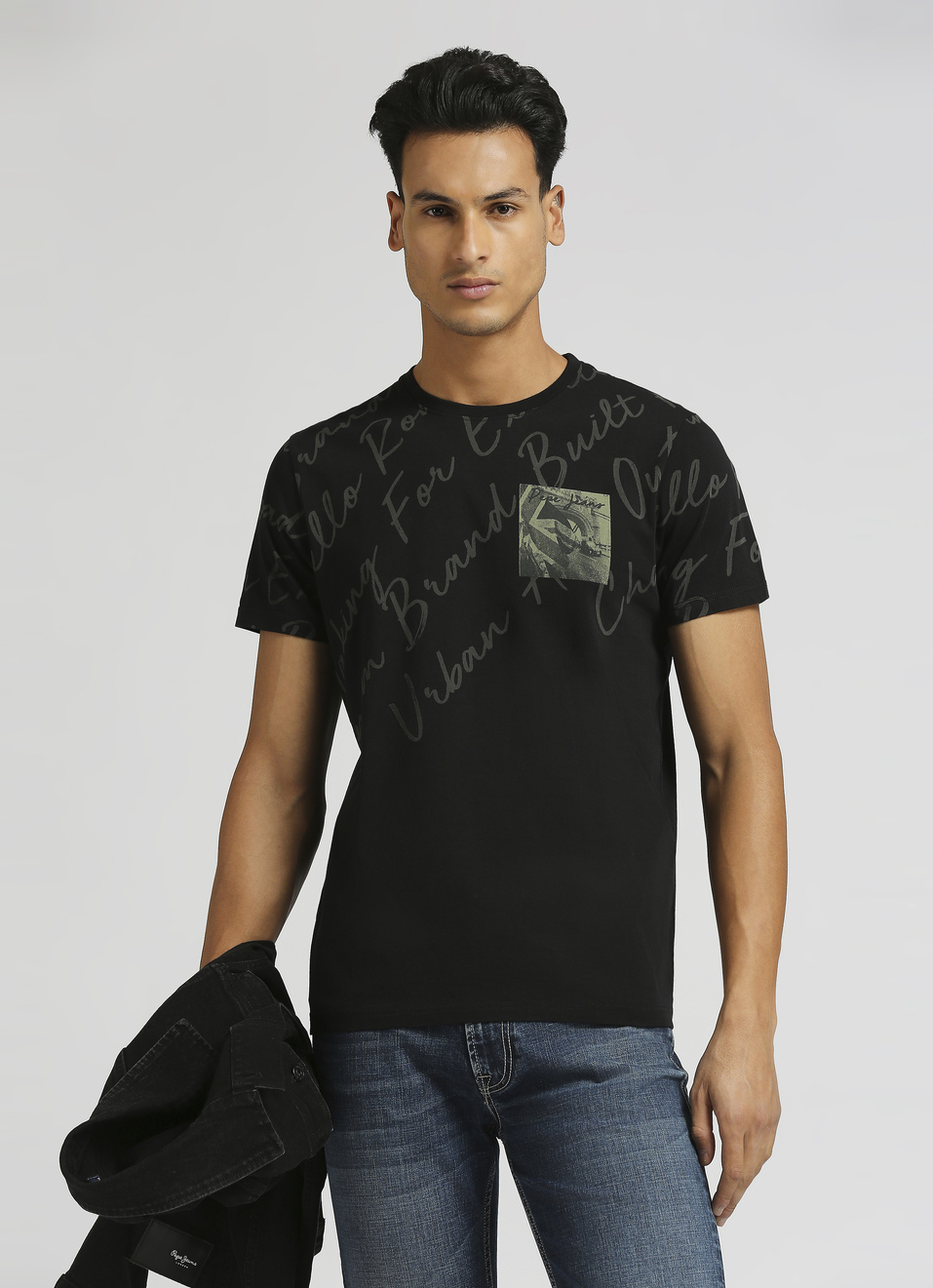 Black Printed Short Sleeve T-shirt, , large image number 5