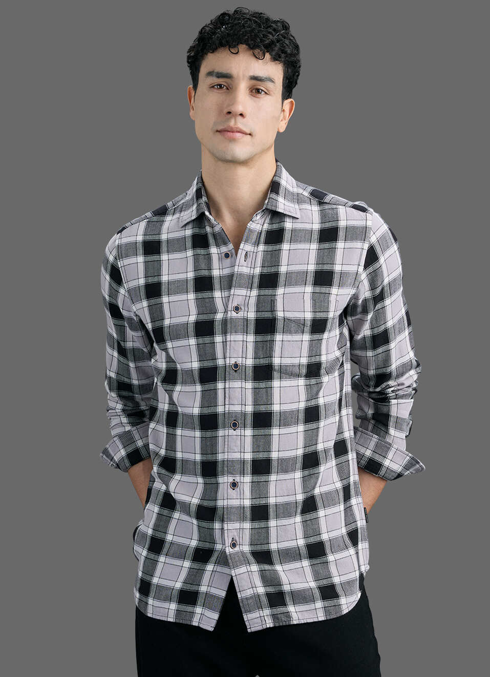 Men Black Checked Long Sleeve Shirt, , large image number 5