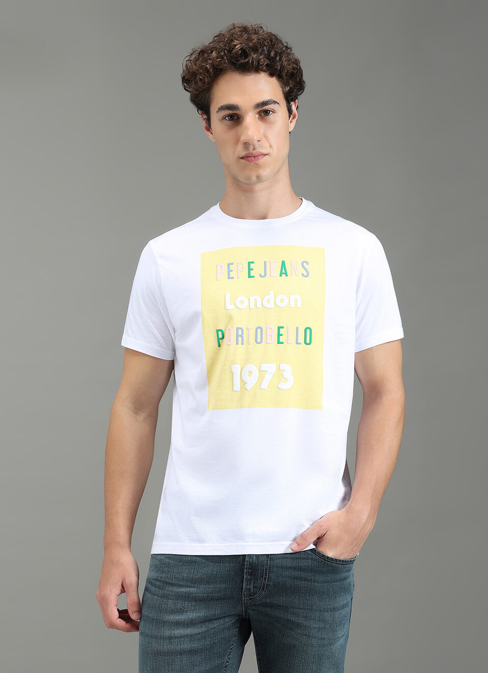 Men White Slim Fit Graphic T-shirt, , large image number 5