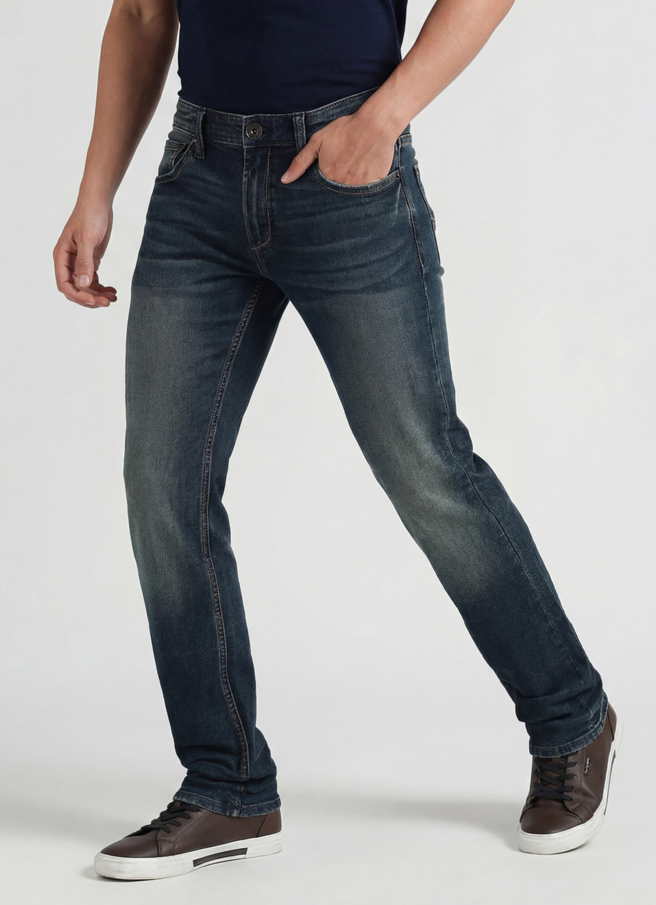 Vapour Dark Blue Mid Rise Slim Fit Jeans, , large image number 0