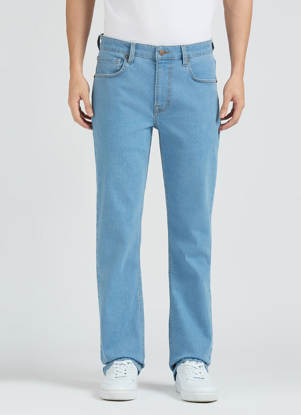 Men Light Blue Mid Rise Straight Fit Jeans, , large image number 2