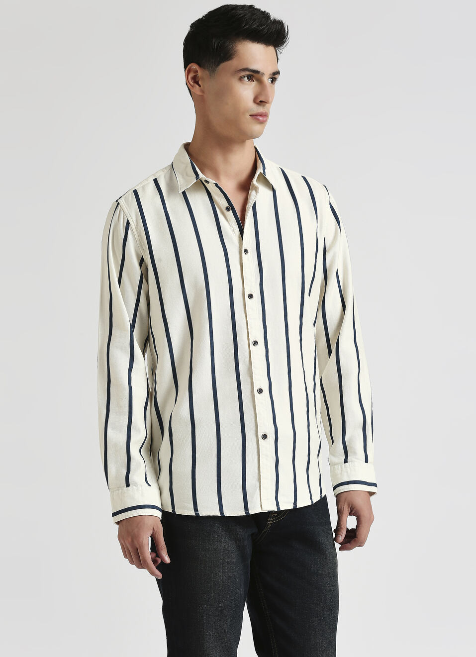 White Narrow Stripes Long Sleeve Shirt, , large image number 3