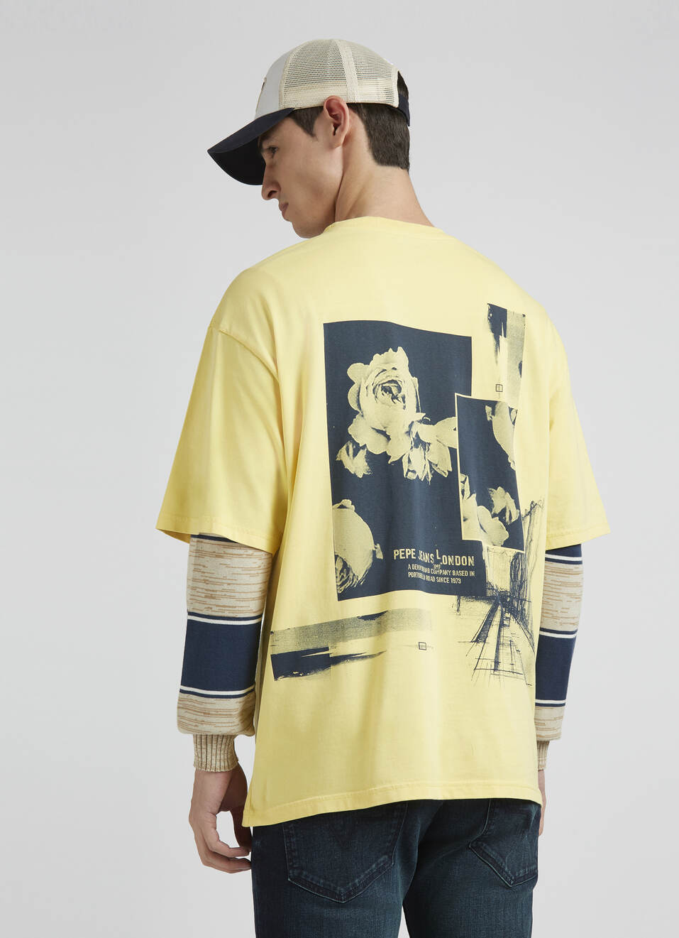 Yellow Back Print Short Sleeve Oversized T-shirt, , large image number 0