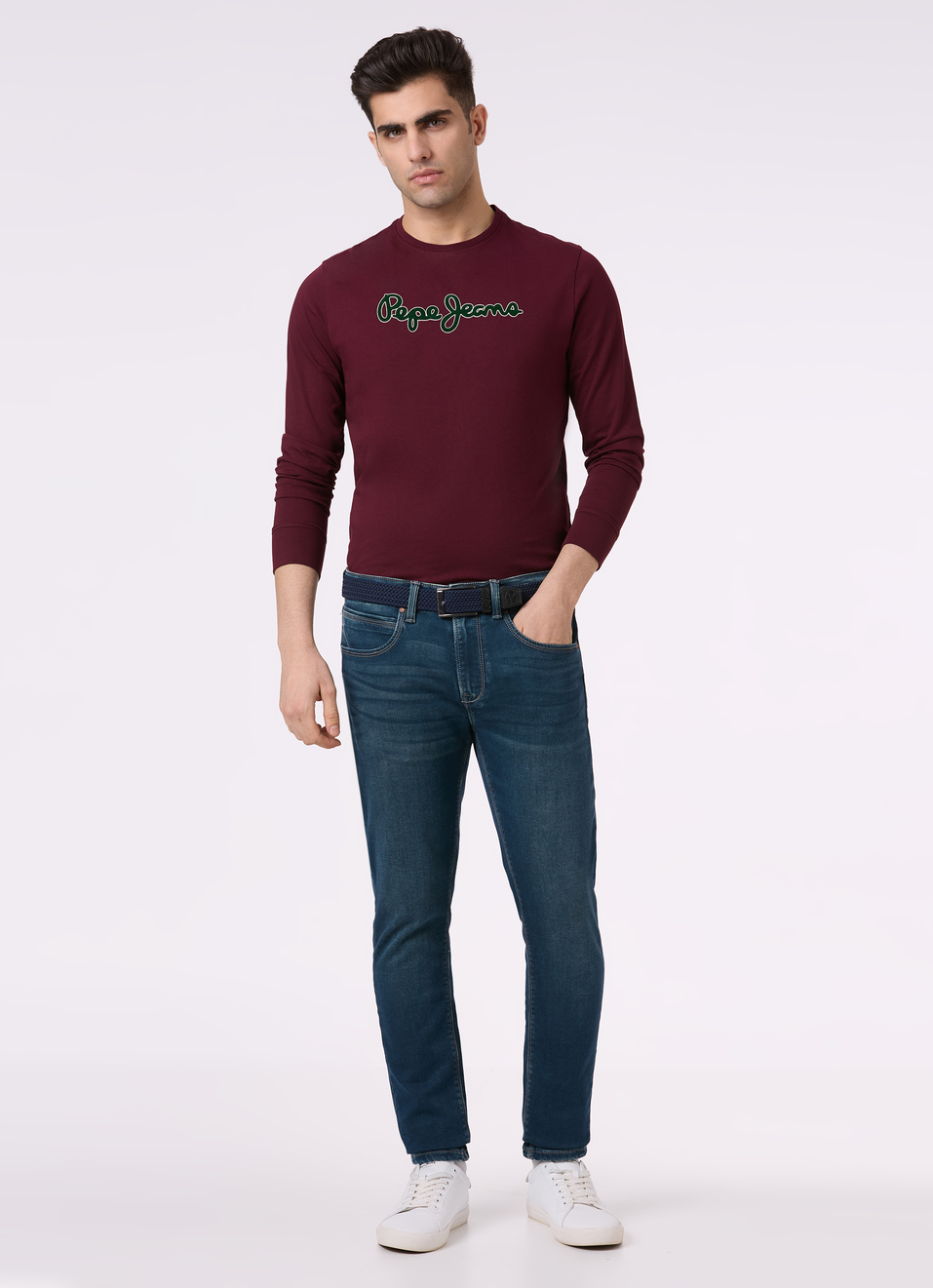 Men Burgundy Logo Print Full Sleeve T-shirt, , large image number 5