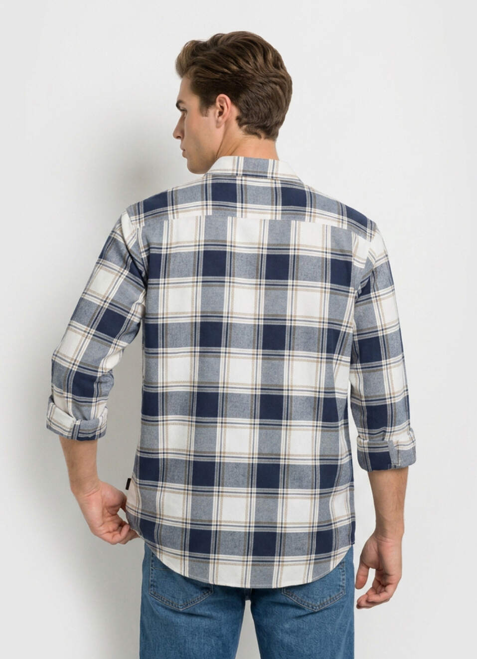 Men Blue Checked Dobby Long Sleeve Shirt, , large image number 2