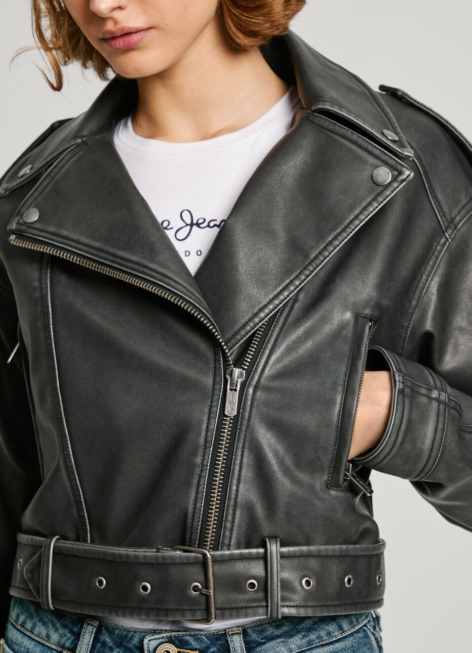 Leather Effect Biker Jacket, , large image number 3