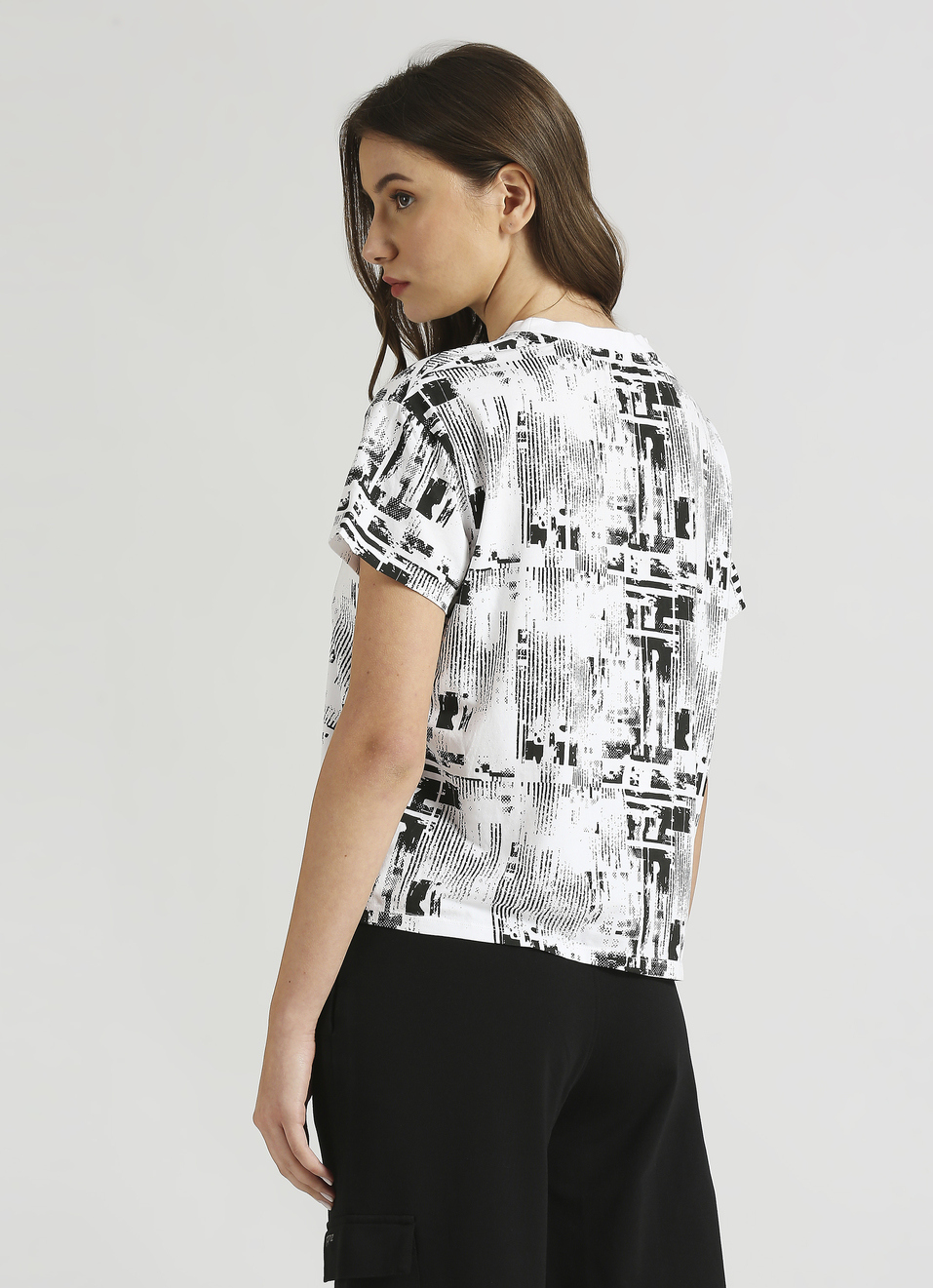 White Abstract Aop Print Short Sleeve T-shirt, , large image number 2
