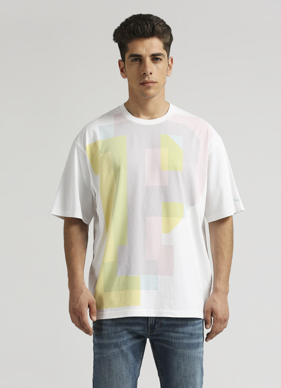 White Water Based Print Oversized Short Sleeve T-shirt , , large image number 1