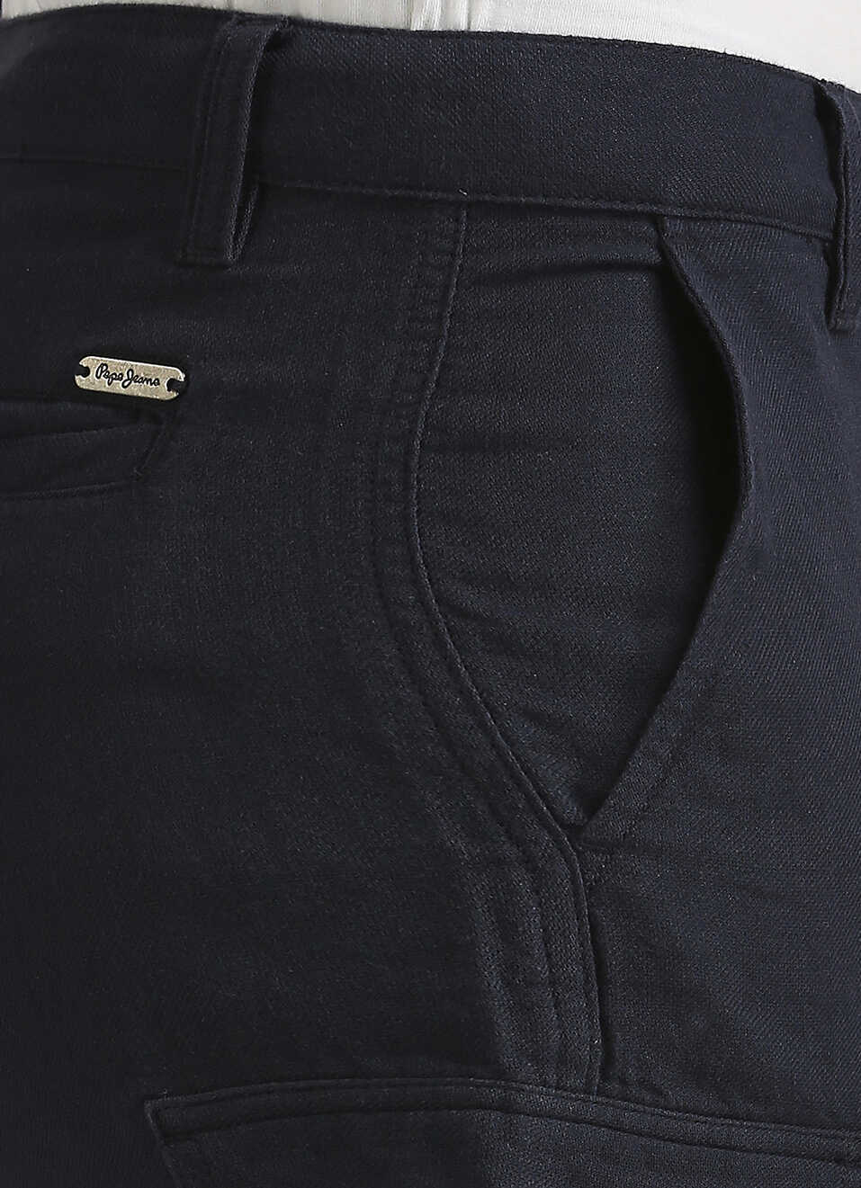 Navy Back Welt Pockets Linen Cargo Shorts, , large image number 4