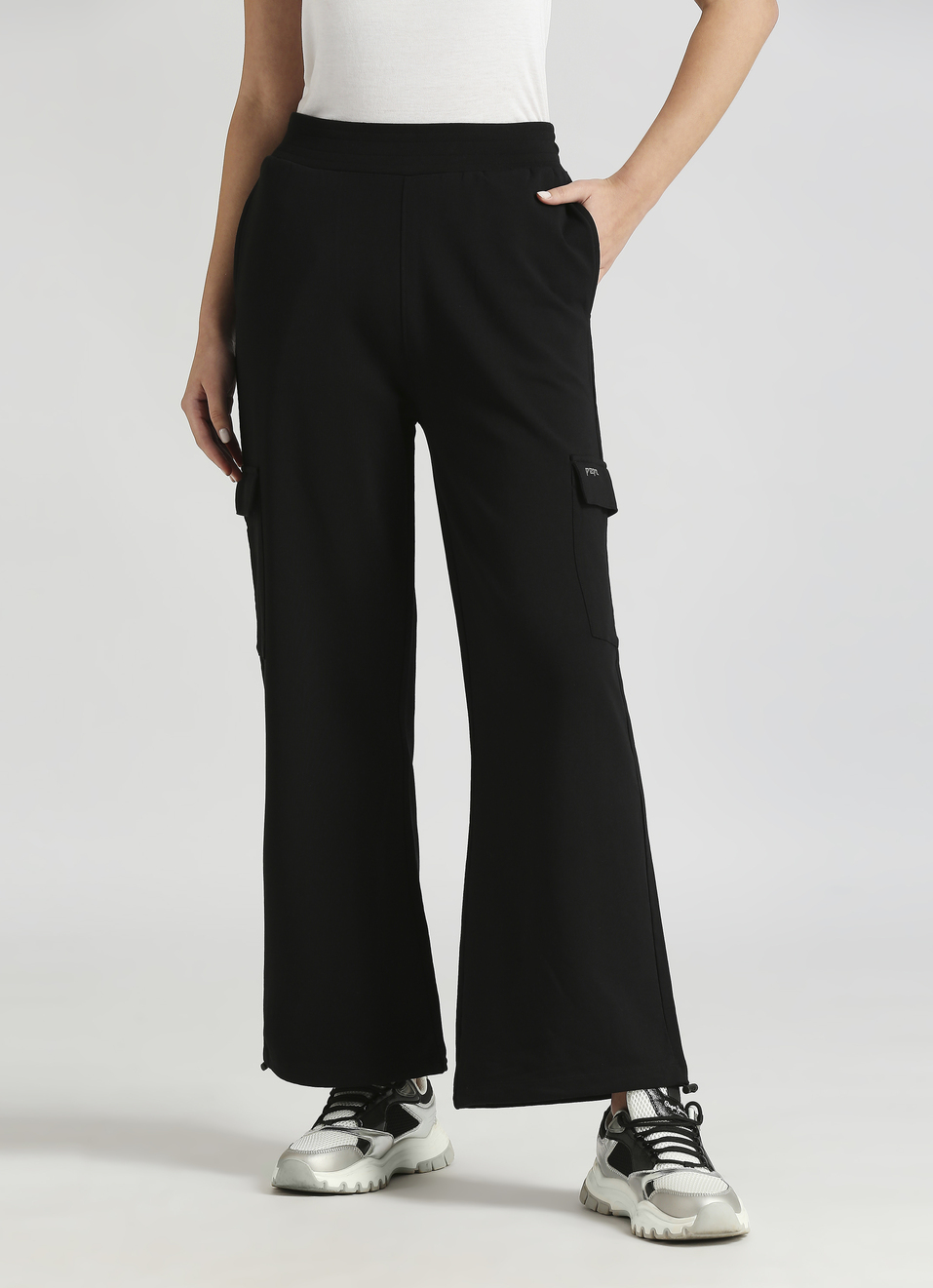 Black Reflective Print Wide Leg Joggers , , large image number 1