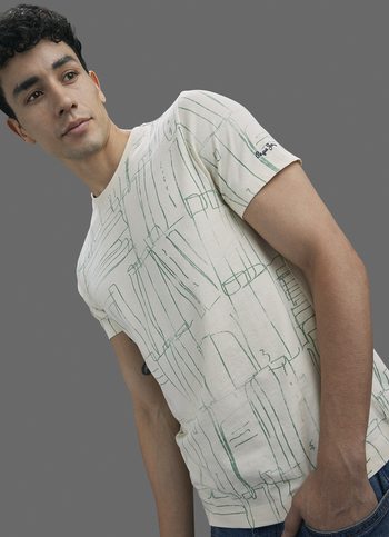 Men Ivory Printed Slim Fit Short Sleeve T-shirt