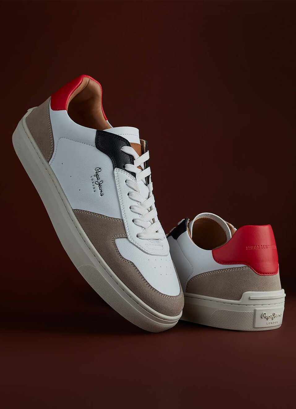 Men Red Colorblock Pu Suede Lace Up Sneakers, , large image number 0