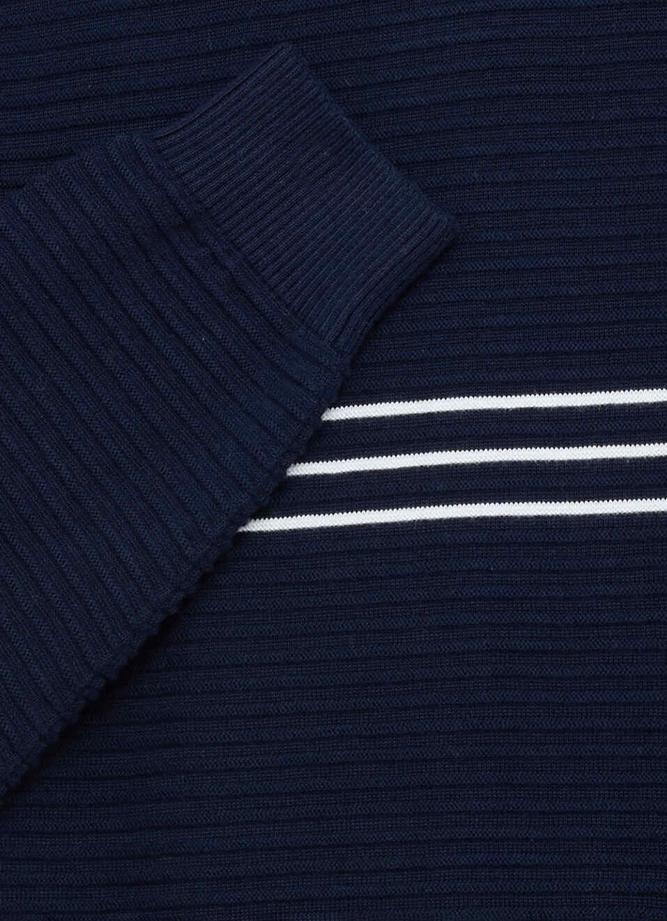 Men Blue Striped Full Sleeve Flat Knit Sweater, , large image number 7