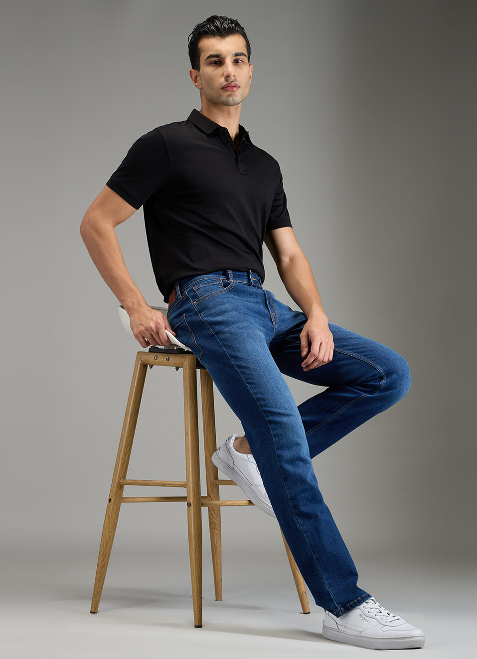 Men Blue Mid Rise Straight Fit Stretchable Jeans, , large image number 3