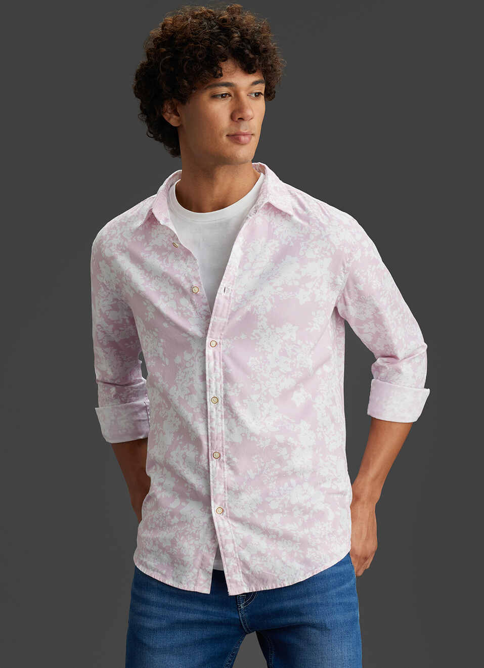 Men Beige Floral Printed Regular Fit Full Sleeve Casual Shirt, , large image number 5