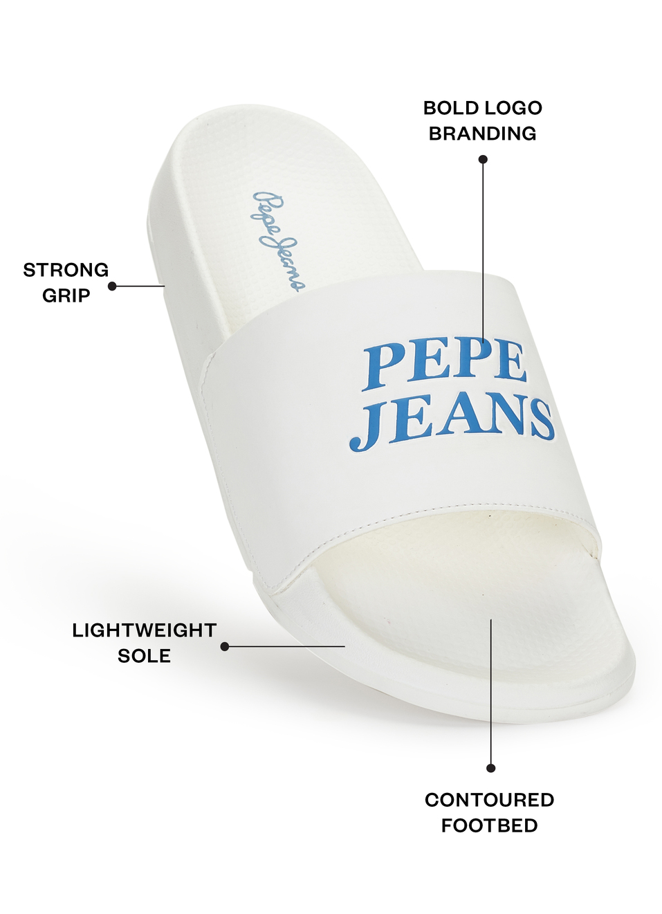 Men White Logo Print Anti Skid Sliders, , large image number 1
