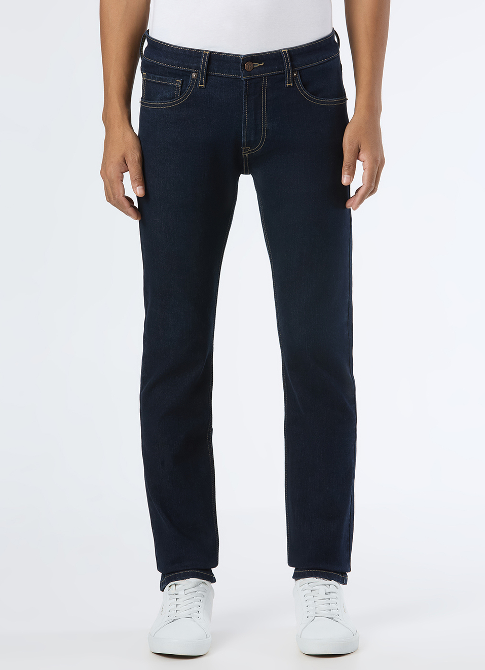 Men Dark Indigo Mid Rise Slim Fit Stretchable Jeans, , large image number 5