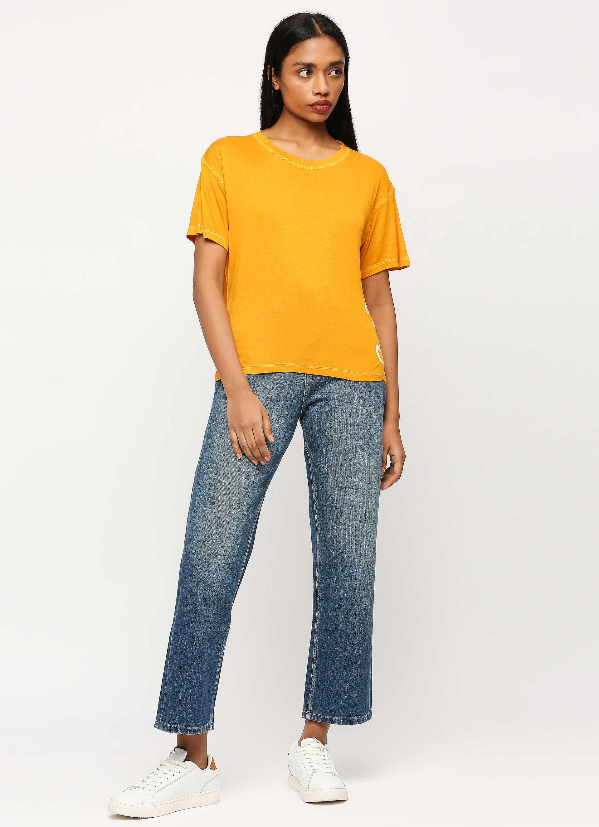 Yellow Vertical Logo Print T-shirt, , large image number 7