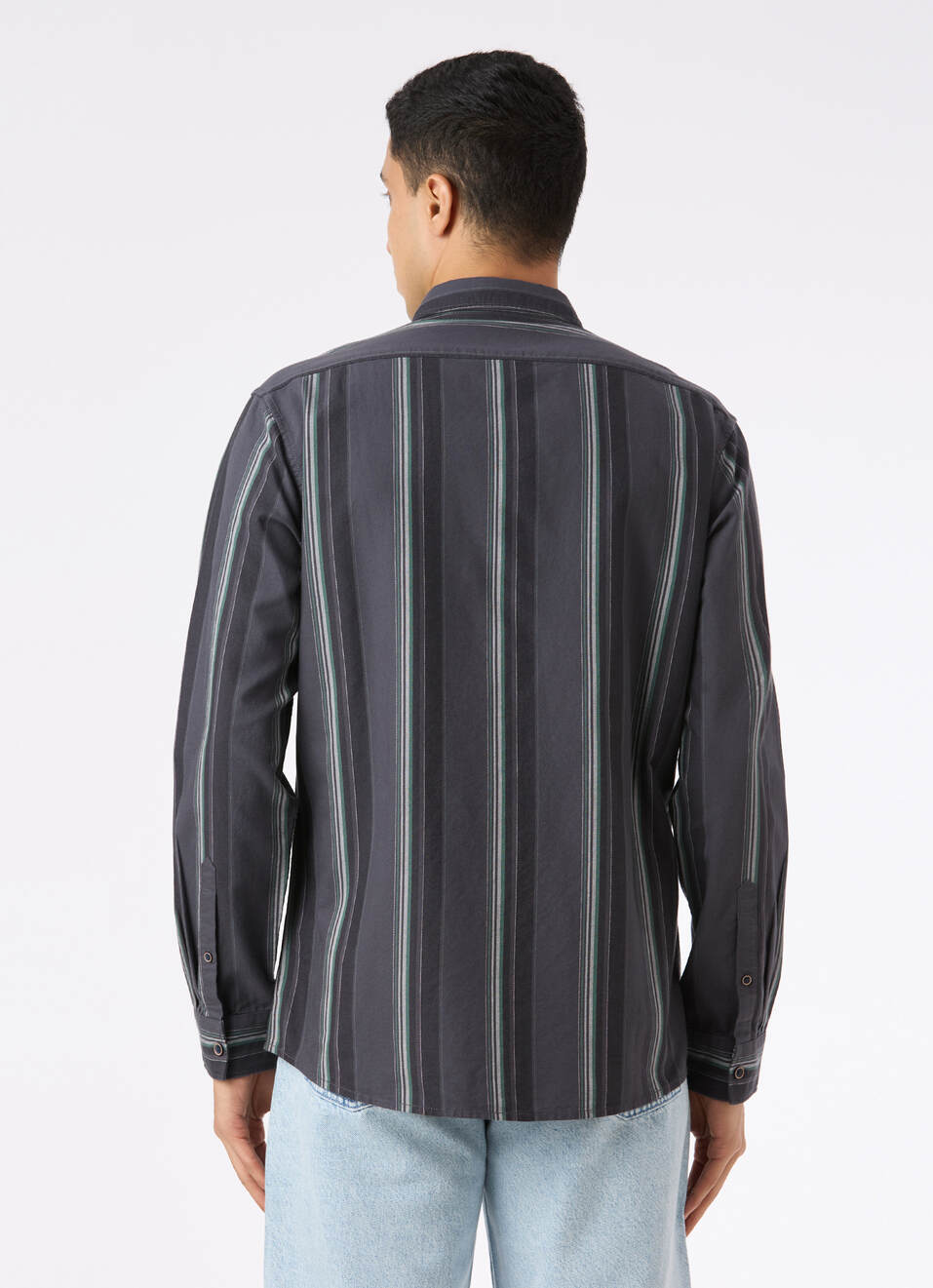 Men Grey Vertical Stripe Full Sleeve Oxford Shirt, , large image number 2