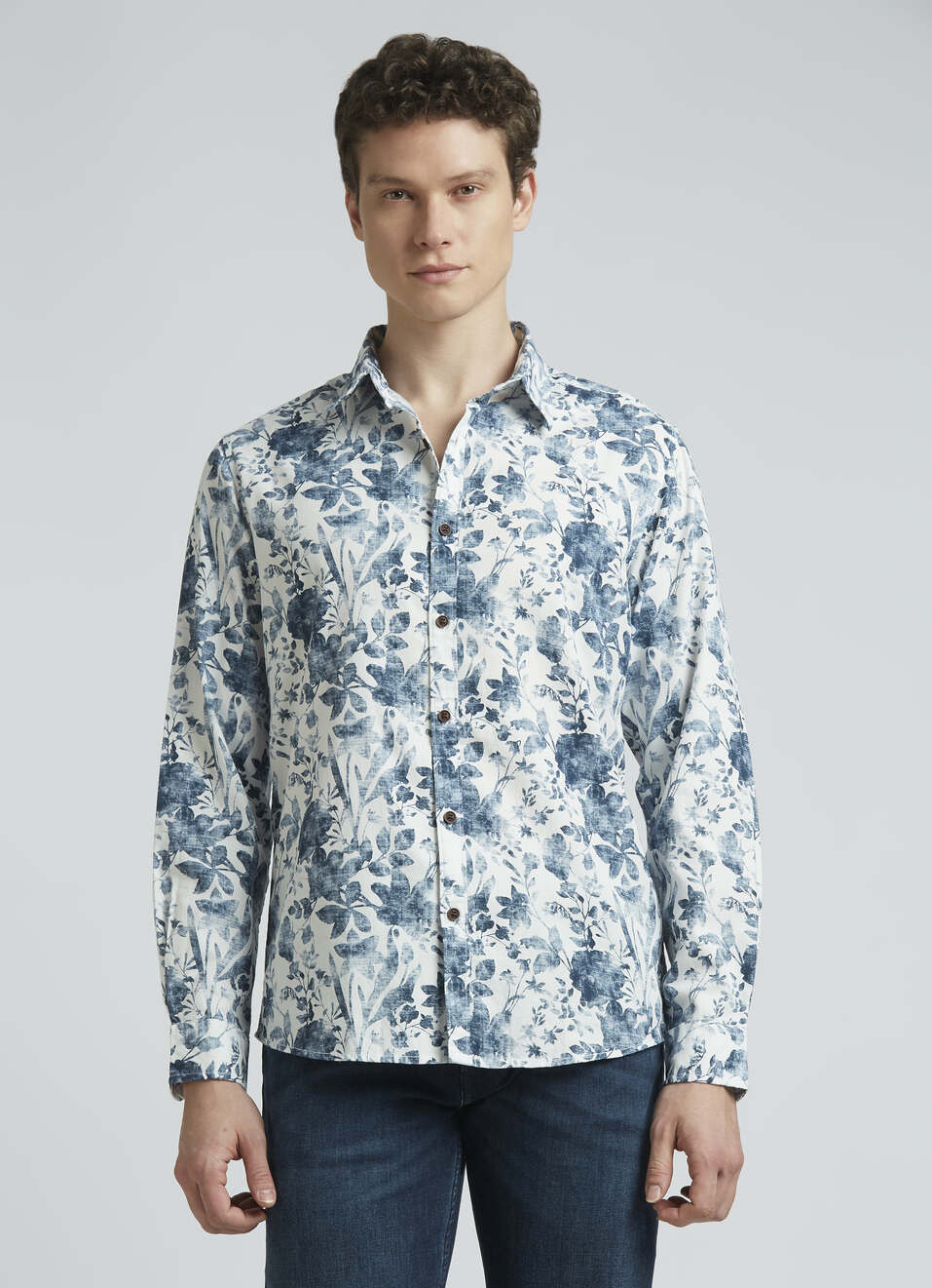 Blue Floral Print Full Sleeve Shirt, , large image number 1