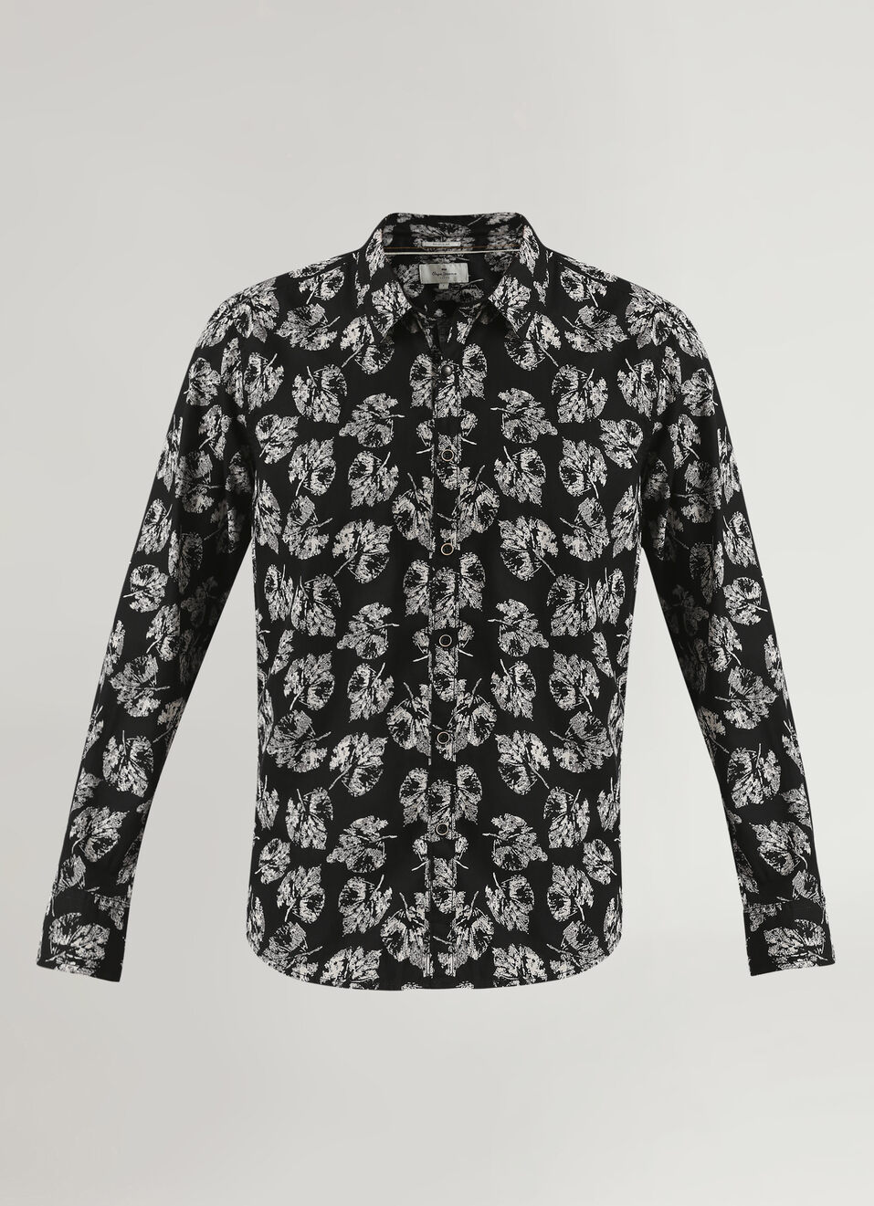 Black Botanical Print Twill Long Sleeve Shirt, , large image number 5