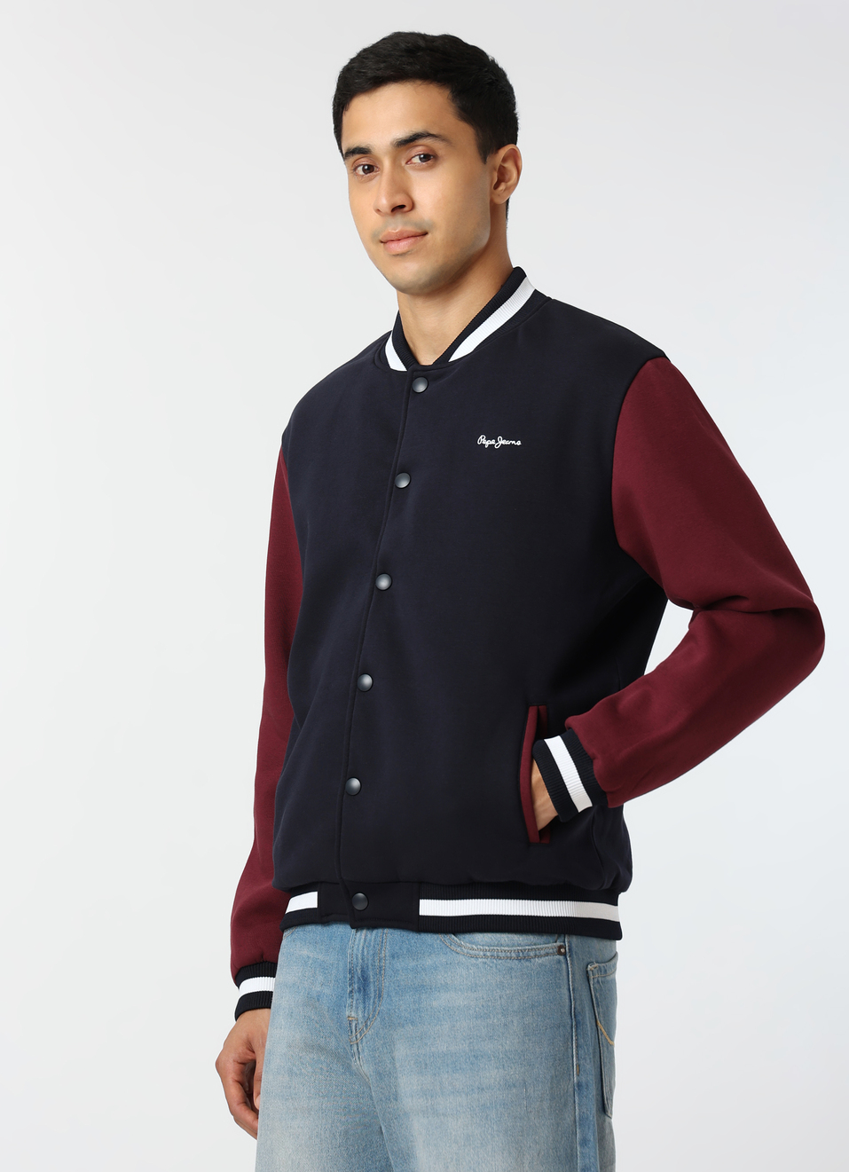Men Navy Union Jack Back Print Varsity Jacket , , large image number 3