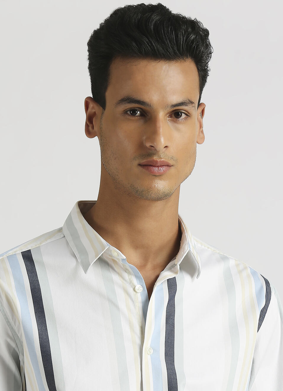 White Yarn Dyed Stripes Premium Stretch Long Sleeve Shirt, , large image number 4
