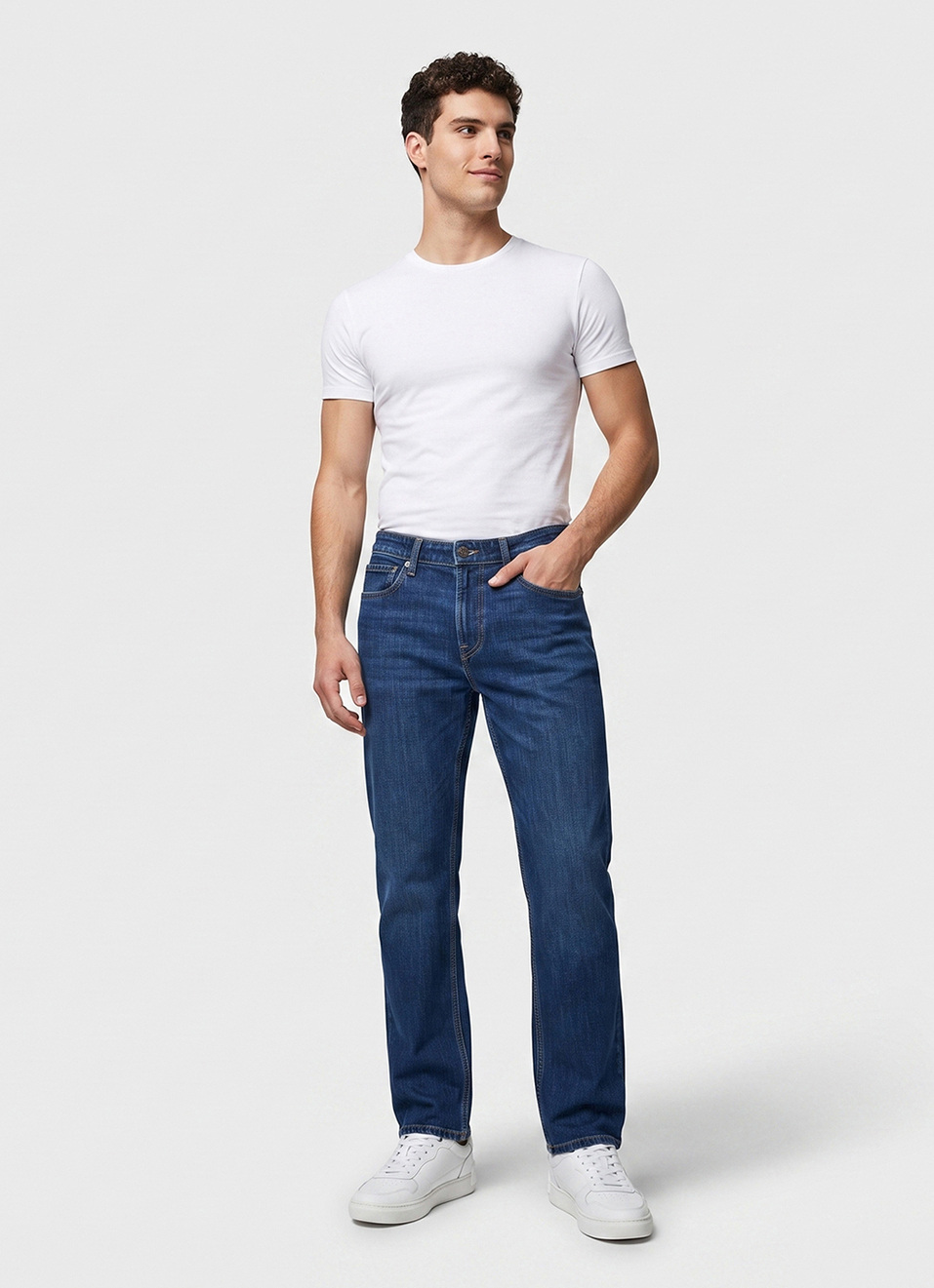 Men Blue Relaxed Straight Fit Mid Rise Jeans, , large image number 7