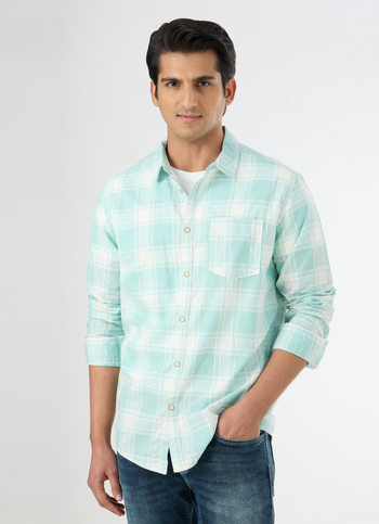 Men Aqua Blue Checked Shirt