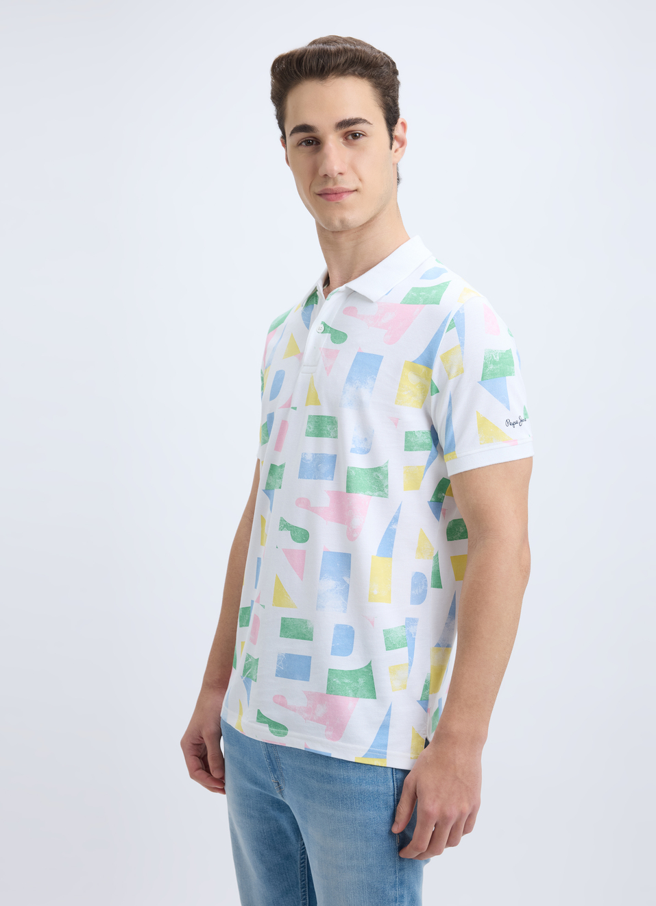 Men White Graphic Print Short Sleeve Polo, , large image number 3
