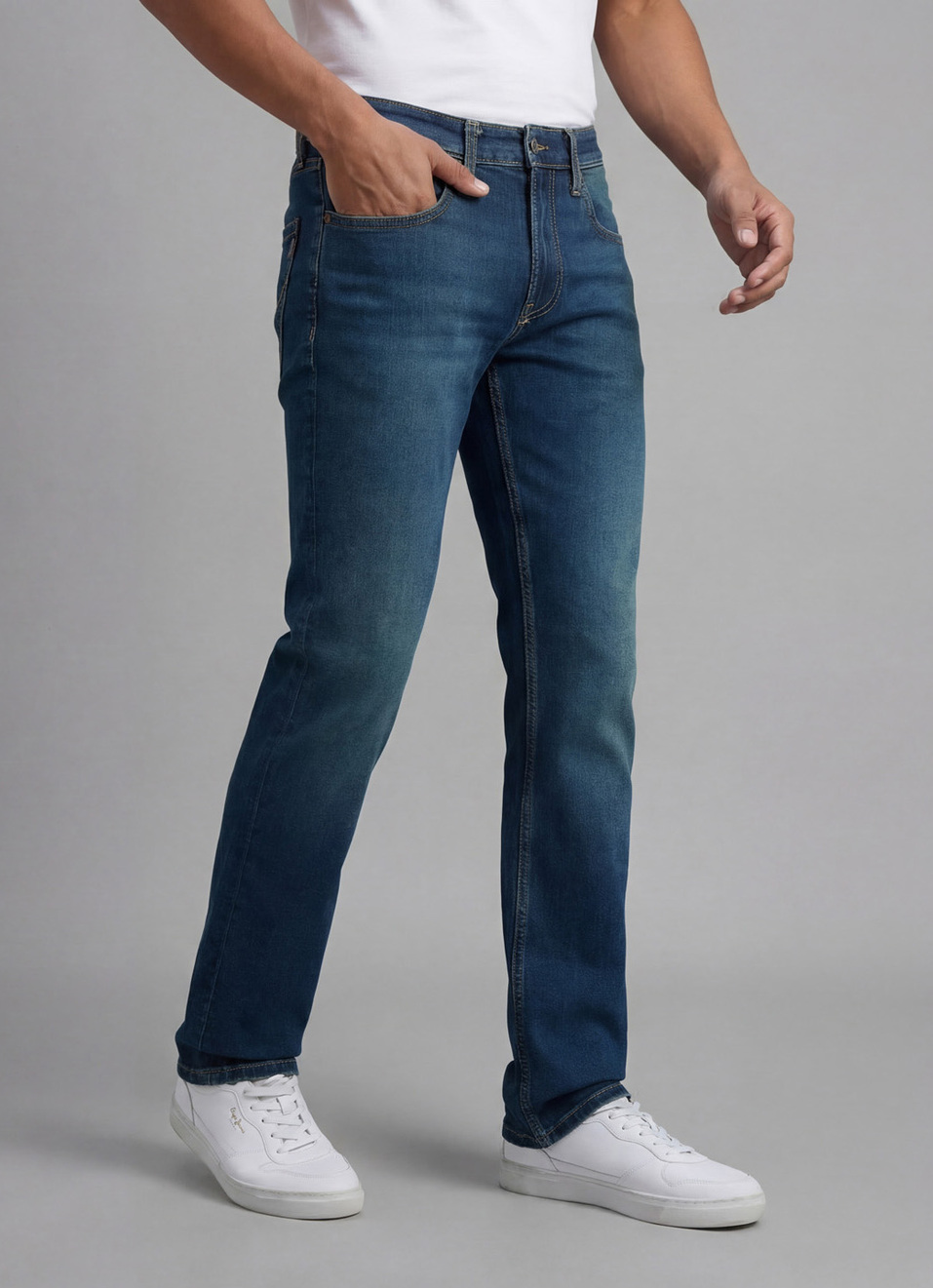 Men Blue Regular Fit Mid Rise All Climate Streachable Jeans, , large image number 0