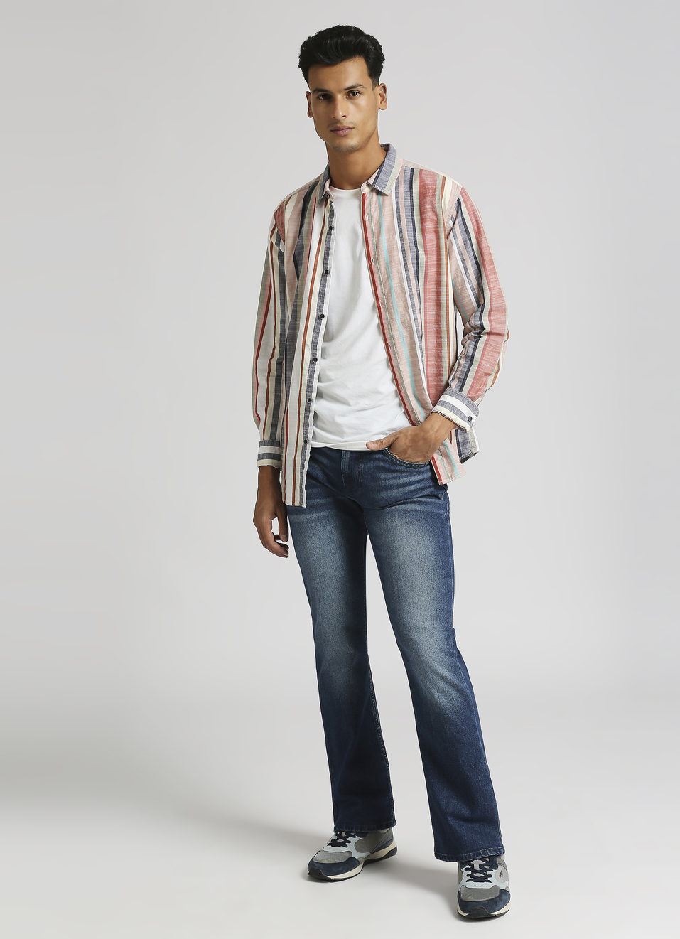 Peach Yarn Dyed Dobby Stripes Long Sleeve Shirt, , large image number 5