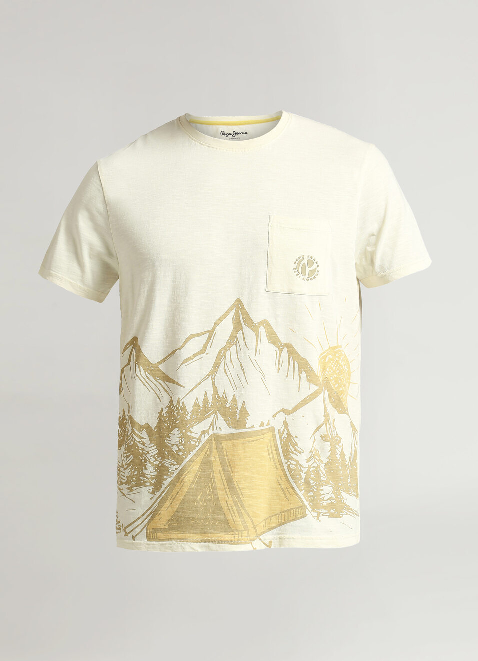 Ivory Graphic Print Single Pocket Short Sleeves T-shirt, , large image number 6