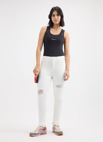 Women White High-rise Skinny Fit Distressed Jeans