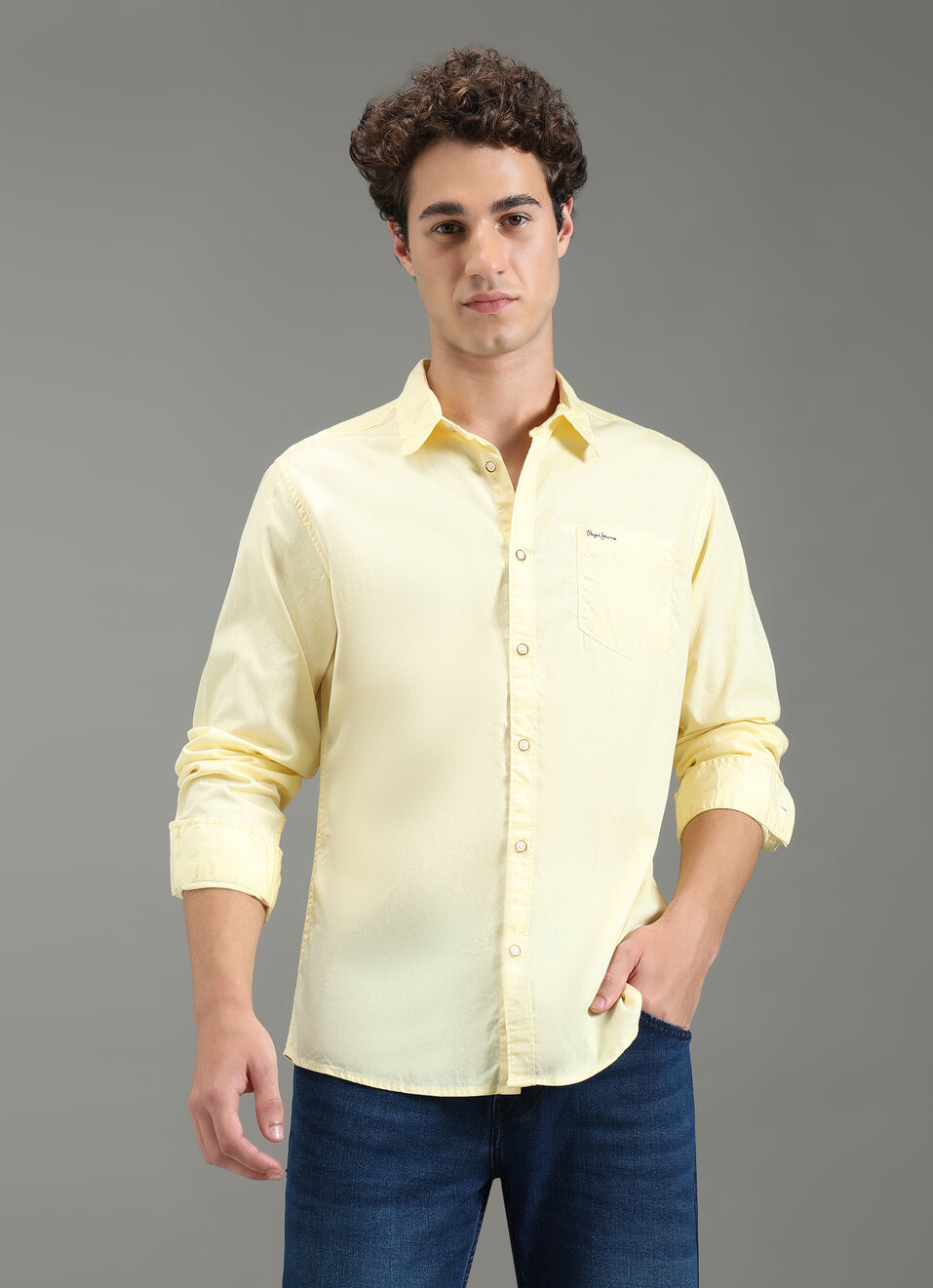 Men Yellow Solid Shirt, , large image number 1
