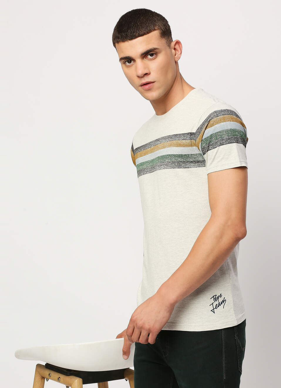 White Striped Short Sleeve T-shirt, , large image number 0