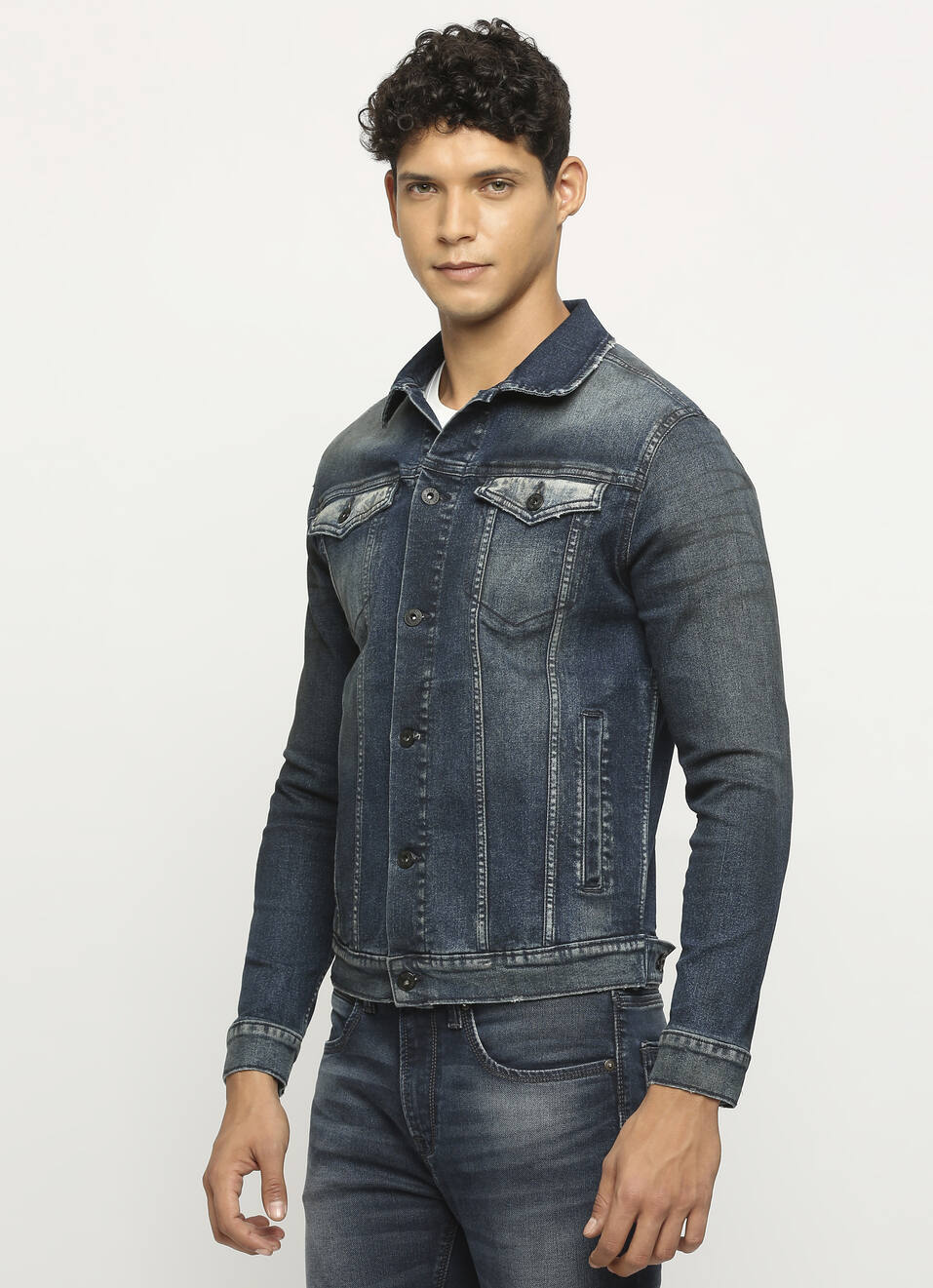Dark Blue Front Pocket Trucker Denim Jacket, , large image number 3