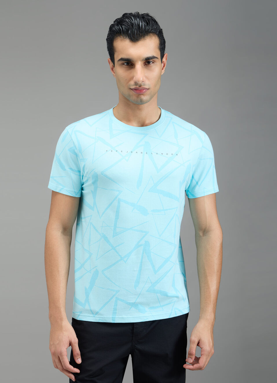 Men Blue Abstract Print Slim Fit T-shirt, , large image number 1