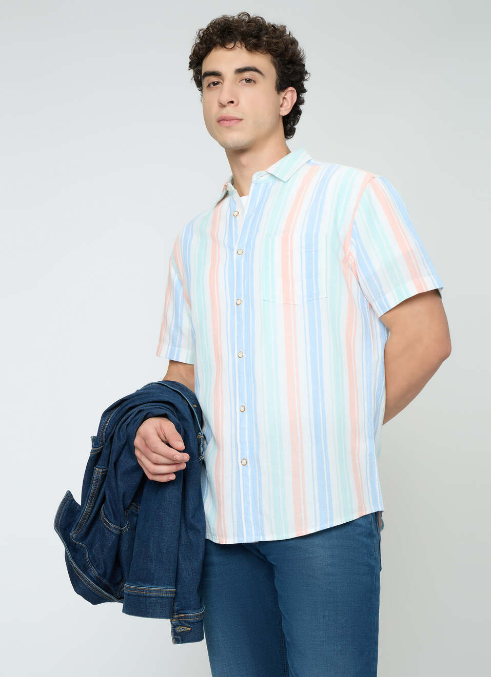 Men Blue Striped Shirt, , large image number 0