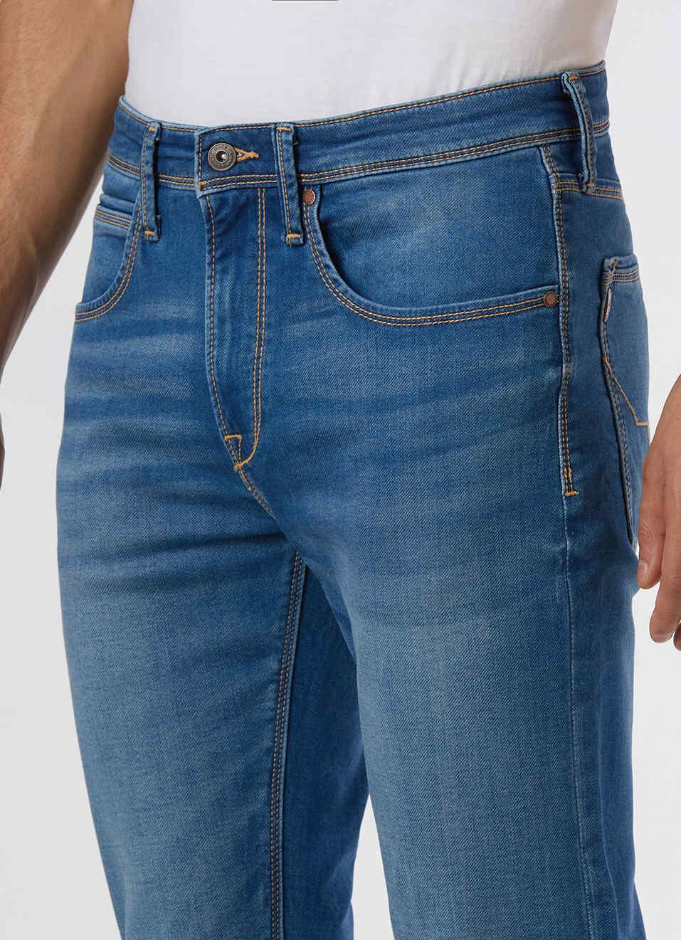 Men Blue Mid Rise Slim Fit Gymindigo Jeans, , large image number 4