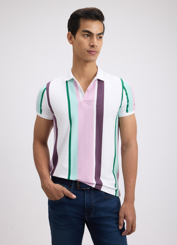 Men Purple Stripe Short Sleeve Polo