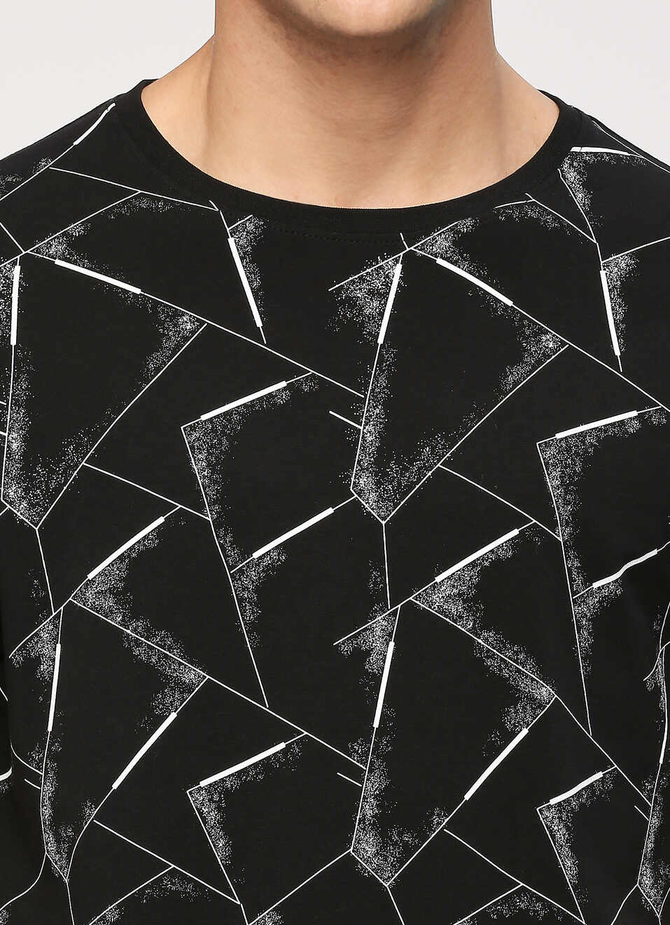 Black Geometric Print Short Sleeve T-shirt, , large image number 4
