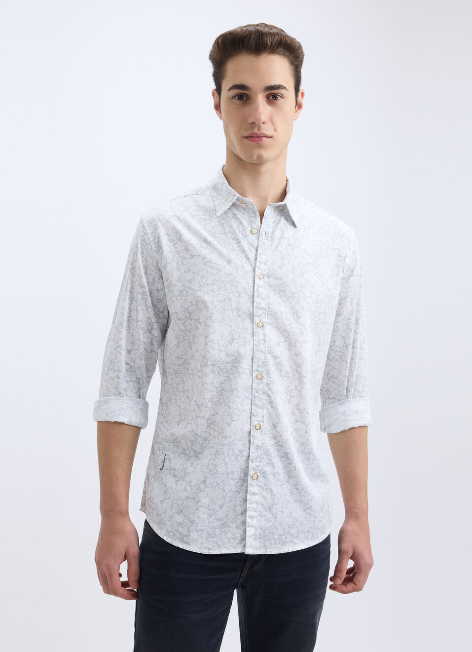 Men White Floral Print Full Sleeve Shirt, , large image number 0