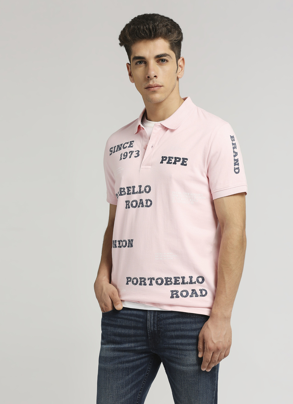 Pink Typographic Print Short Sleeve Polo, , large image number 0